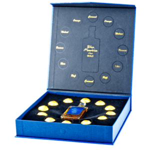 Blue Mauritius Gold Rum Pralines 100 g, Blue Mauritius Gold 40% 0,05L (dárkové balení kazeta)