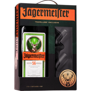 Jägermeister 35% 1,75l (dárkové balení s pumpou a 2 skleničkami)